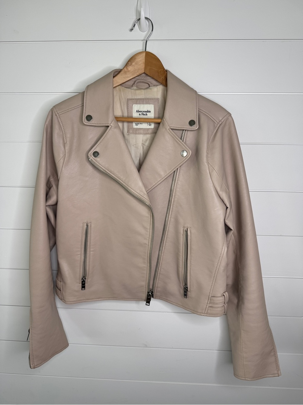 Abercrombie & Fitch Women's Beige Leather Moto Jacket size large